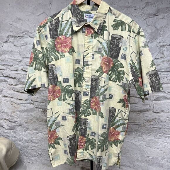 Vintage Reyn Spooner Tiki God Totem Statue Hawaiian Shirt Reverse Print Aloha - Picture 1 of 6